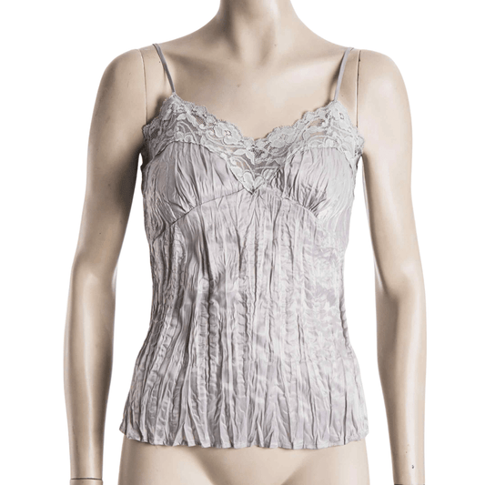 Crushed fabric cami with lace insert - S