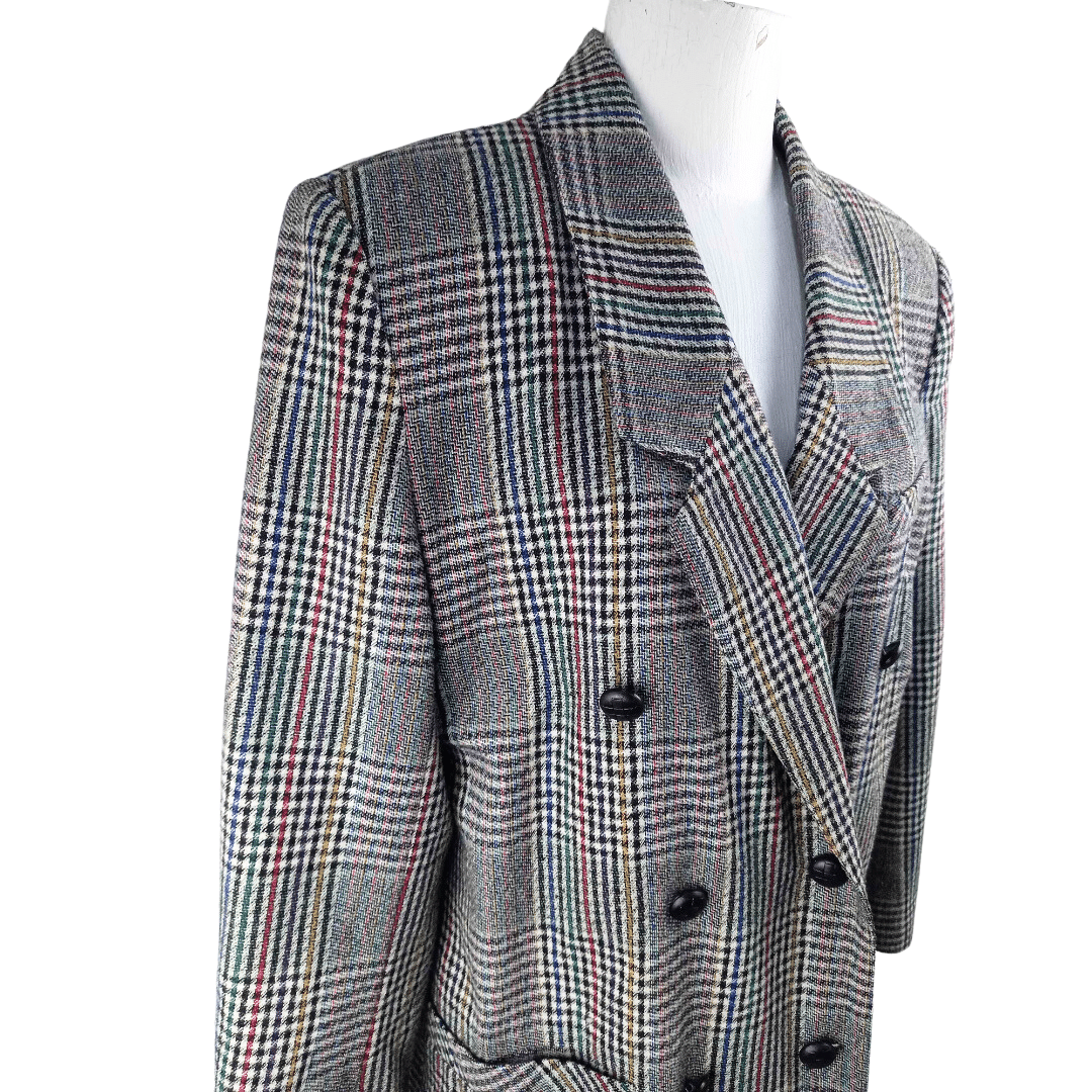 Vintage plaid double-breasted blazer - L