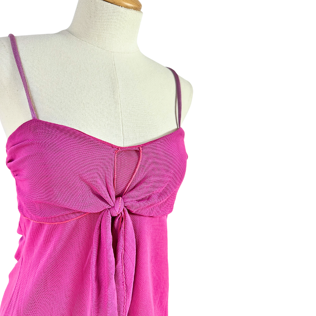 Fuchsia 90s spaghetti strap mesh top - S