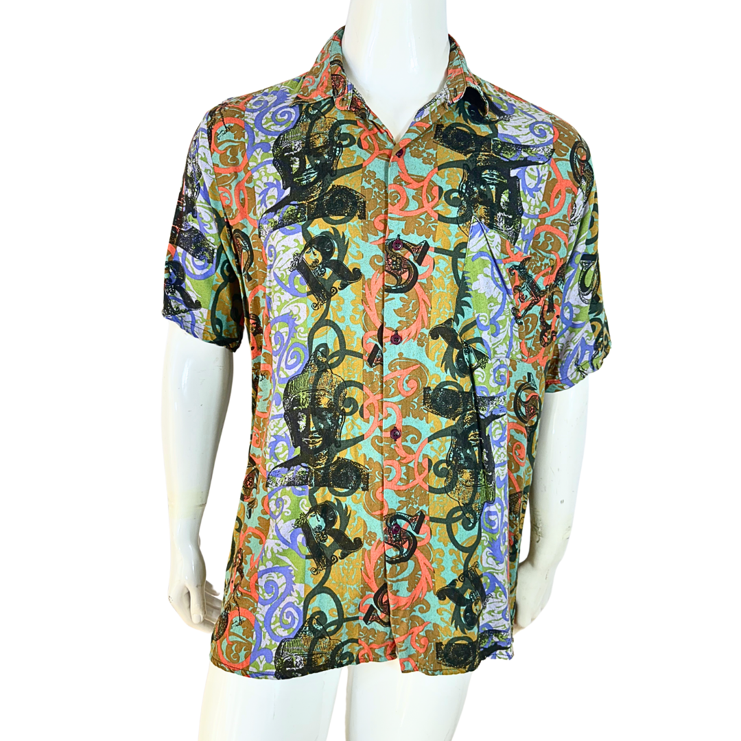 Vintage Buddha and mermaid print shirt - L