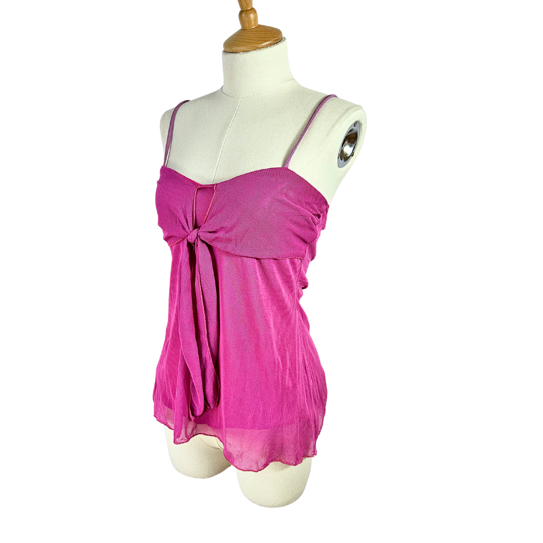 Fuchsia 90s spaghetti strap mesh top - S