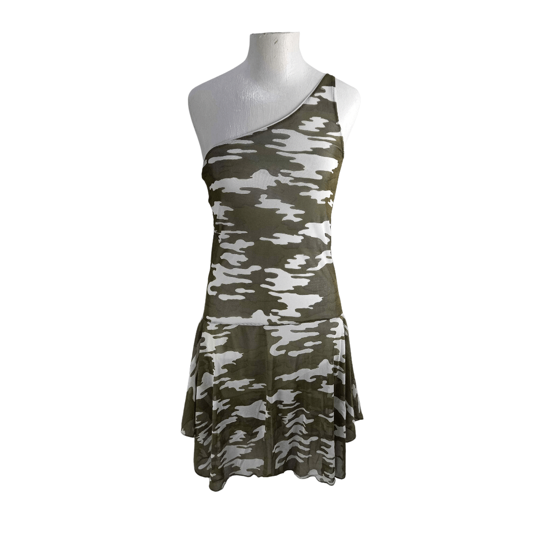 Y2k camouflage one-shoulder mesh dress - S