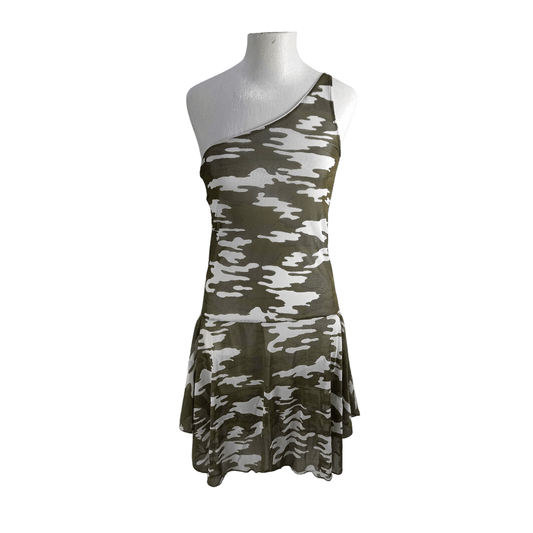 Y2k camouflage one-shoulder mesh dress - S