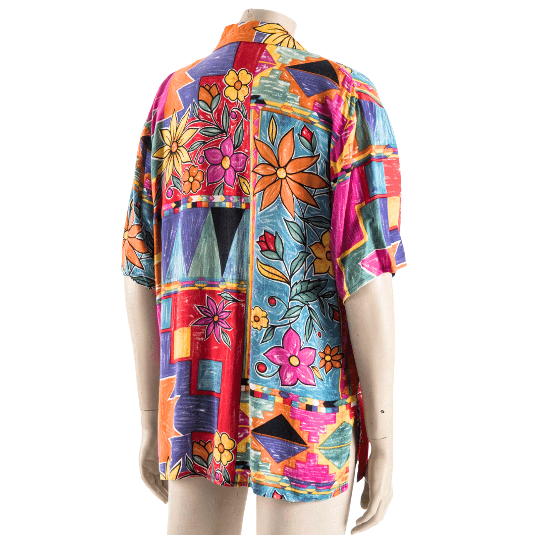 Colourful floral print shortsleeve shirt - M/L