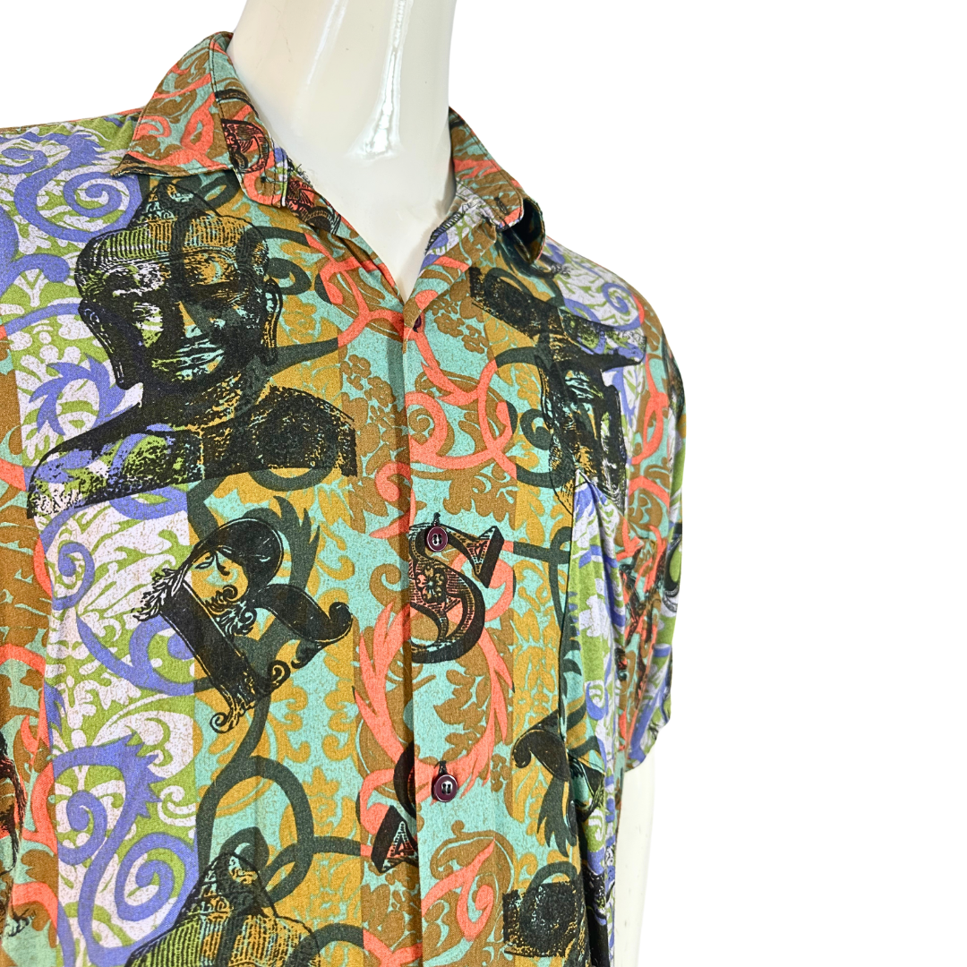 Vintage Buddha and mermaid print shirt - L