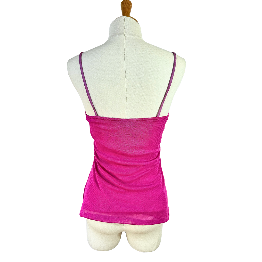 Fuchsia 90s spaghetti strap mesh top - S