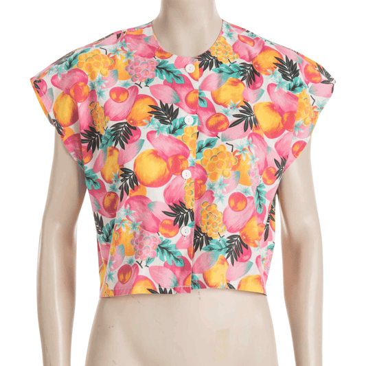 Colourful fruit print button down cropped top - S/M