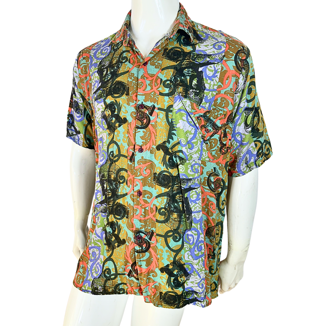 Vintage Buddha and mermaid print shirt - L