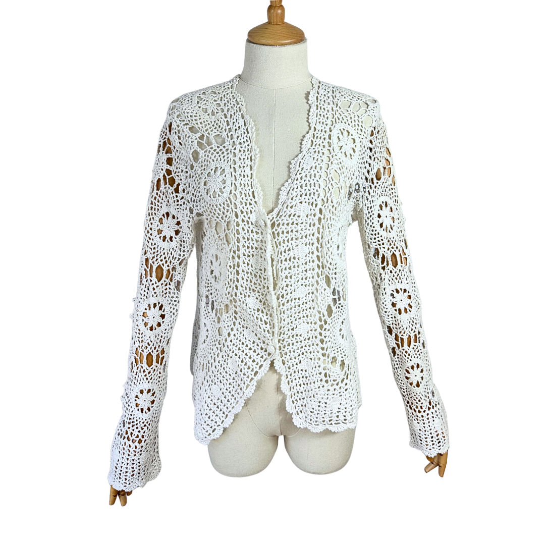 White boho crochet cardigan - S/M