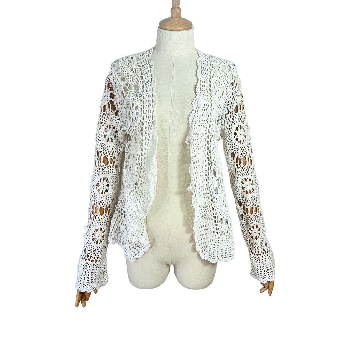 White boho crochet cardigan - S/M