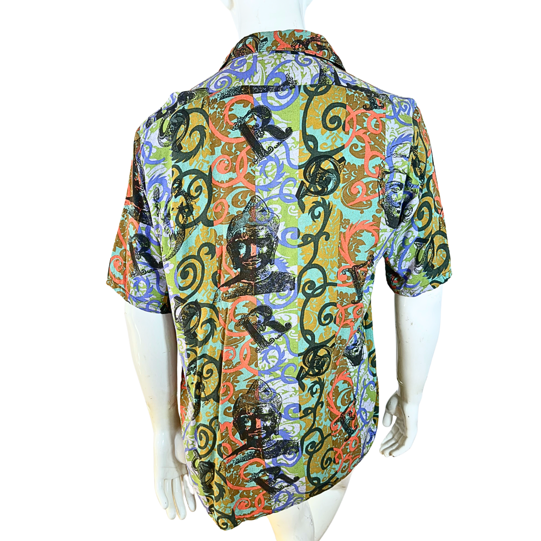 Vintage Buddha and mermaid print shirt - L