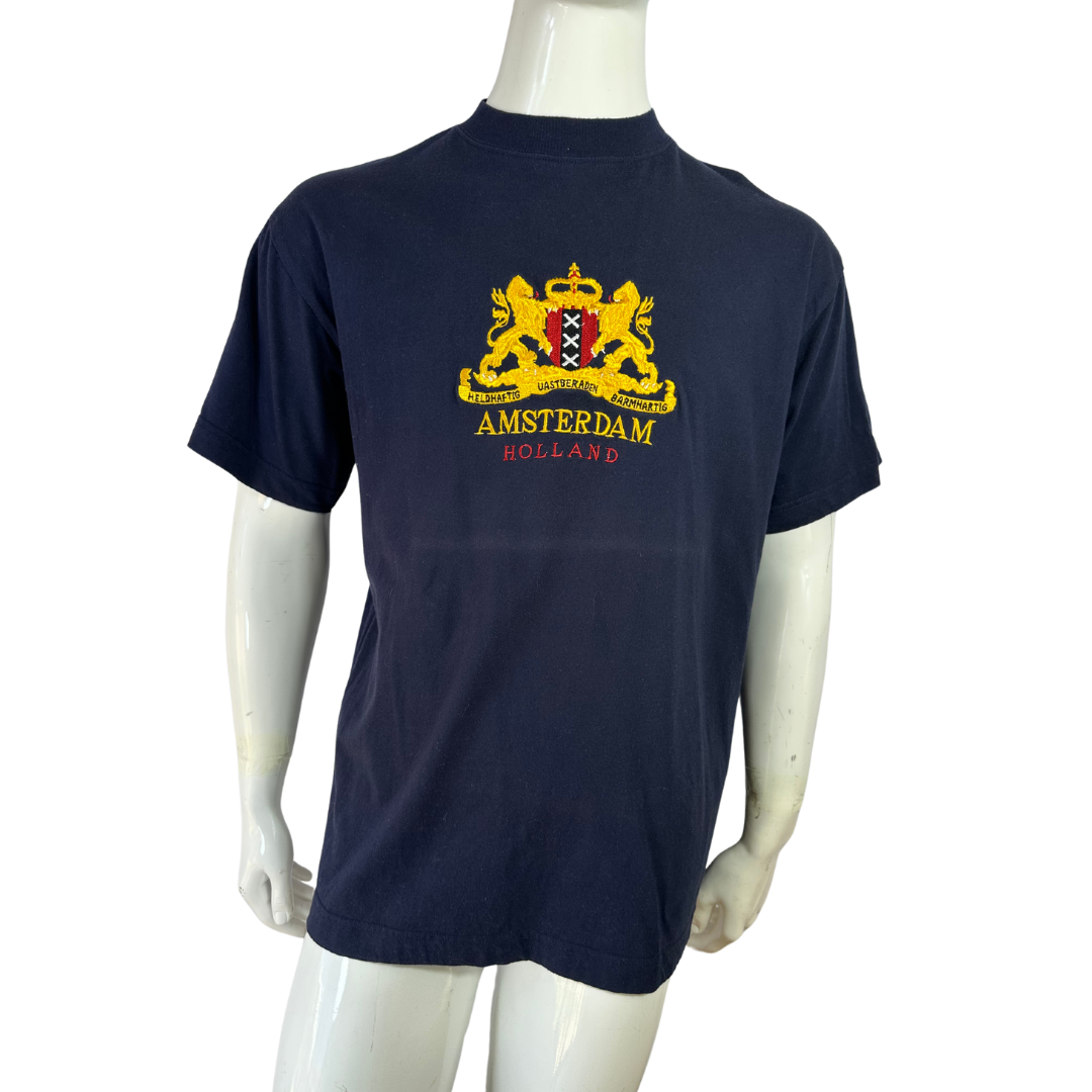 Blue Amsterdam Holland embroidered tshirt - L