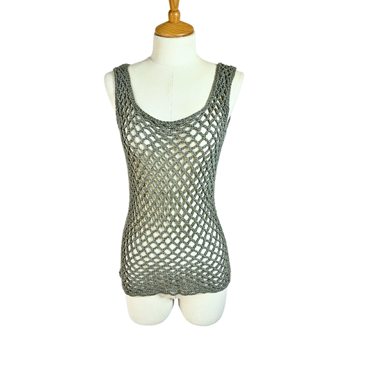 Grey 90s crochet tank top - S