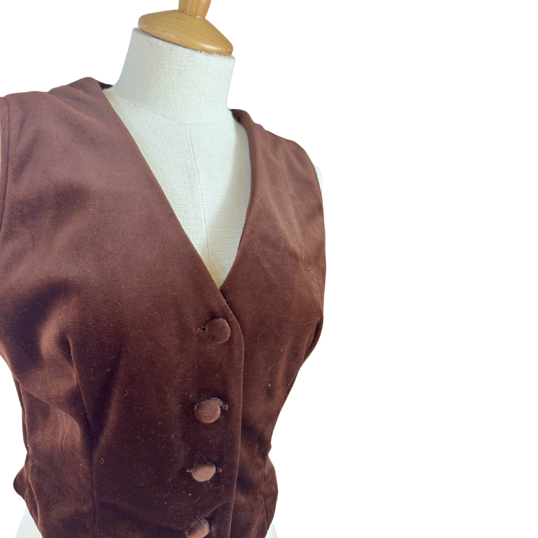 Brown vintage velvet cropped waistcoat - S