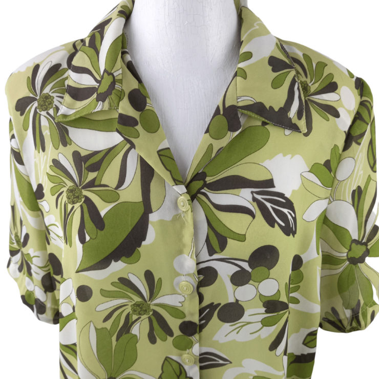 Green flowers semi sheer shirt- medium/large