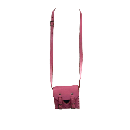 Pink leather neck pouch with mirror
