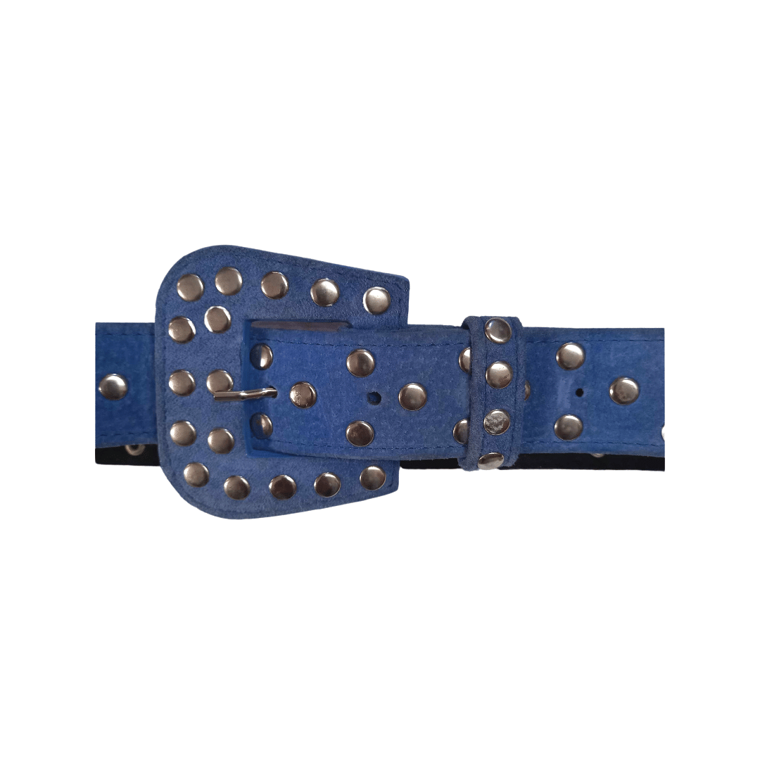 Blue suede studded belt