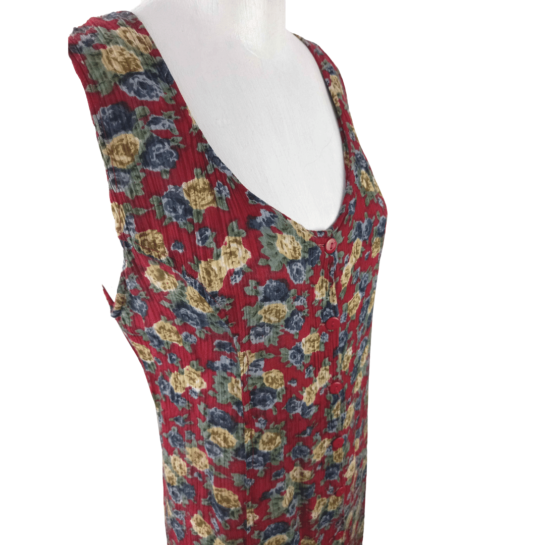 Burgundy floral button up dress- M