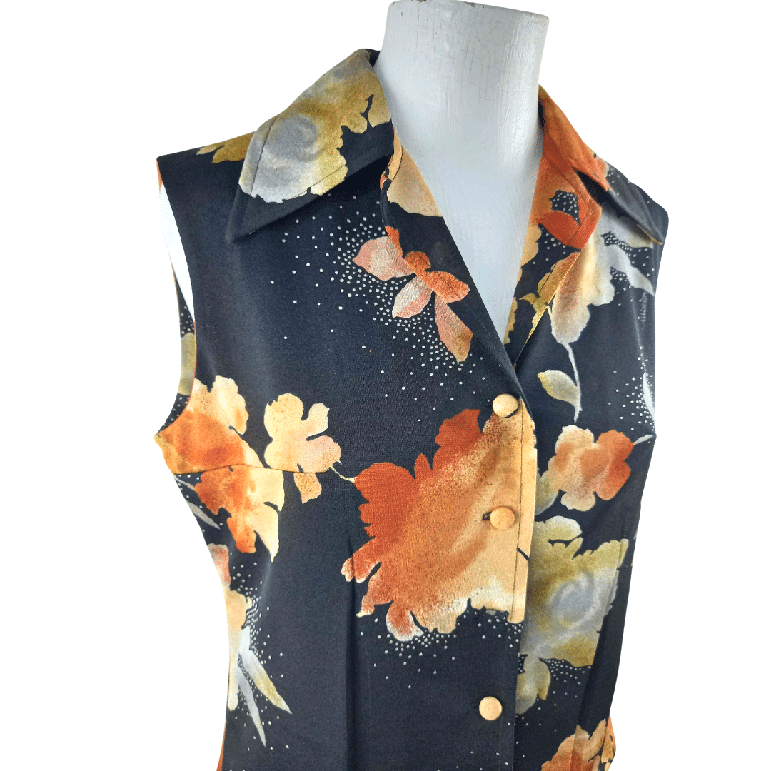 Black floral 90s sleeveless top - M