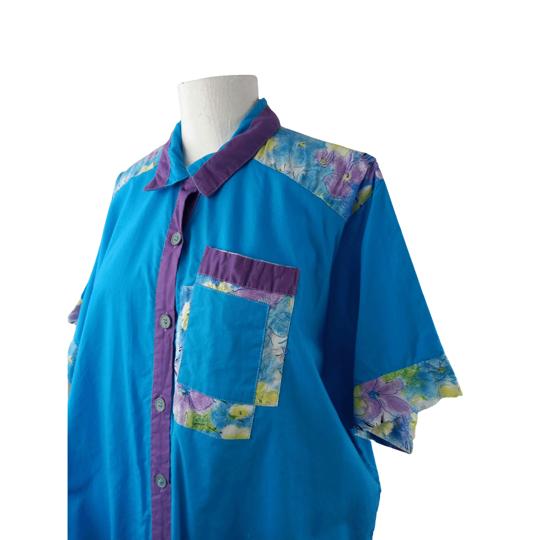Blue and purple 80s shirt dress - L