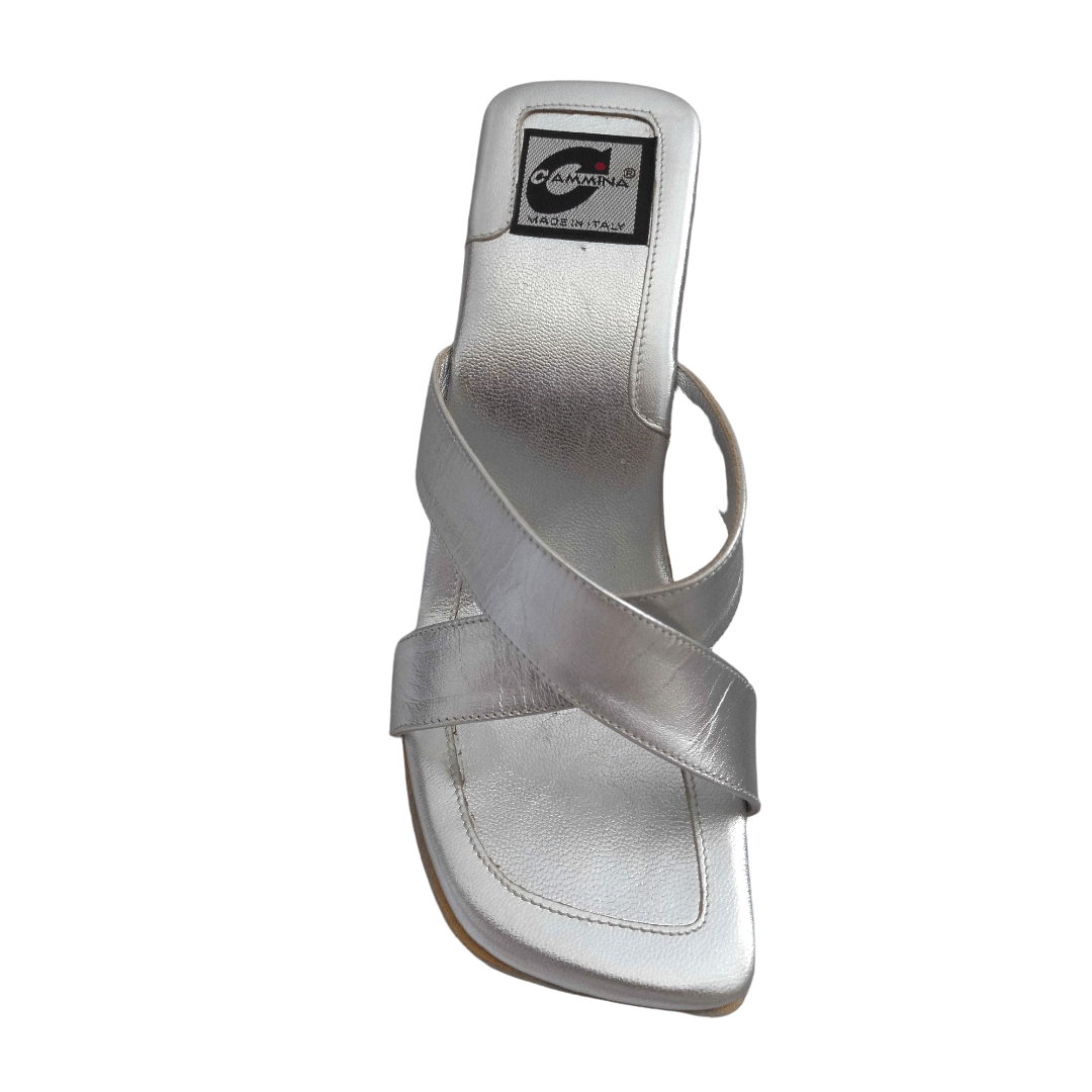 Silver cross strap square toe heels- UK3